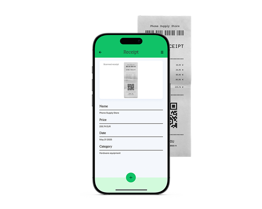 Mobile app scanning and registering a paper receipt.