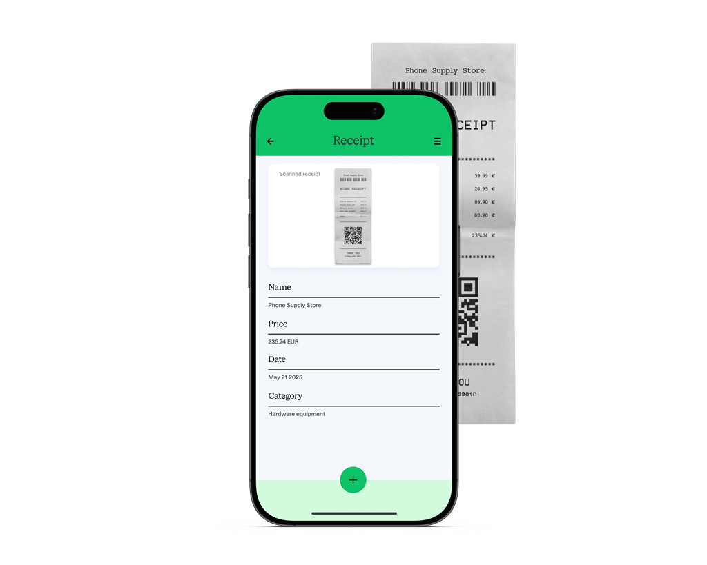 Mobilapp, der scanner og registrerer en papirkvittering.
