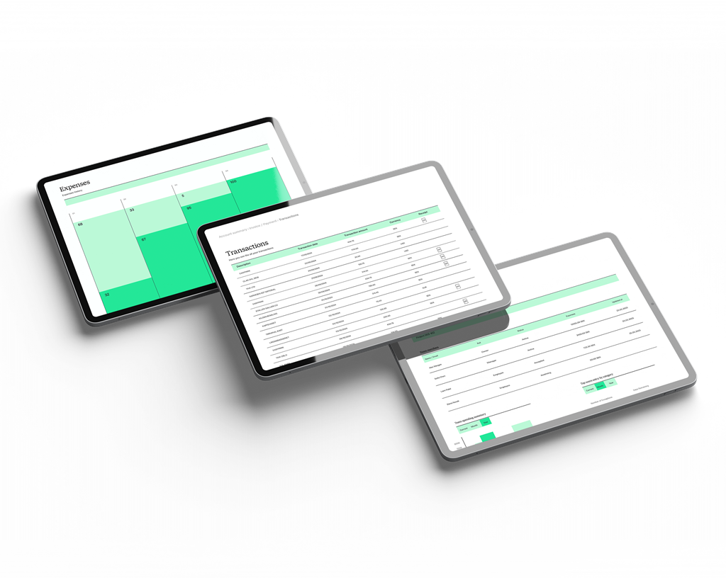 Tablets displaying expense and transaction analysis within the AirPlus Portal.