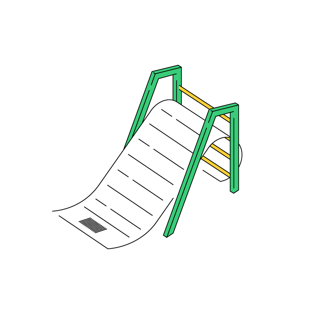 Illustrazione di una ricevuta a forma di scivolo che simboleggia una gestione facile delle ricevute.